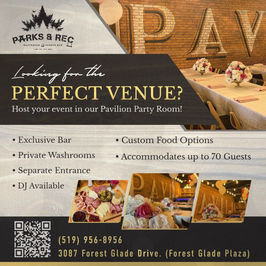 Host your event in The Pavilion party room at Parks & Rec in Windsor, up to 70 guests